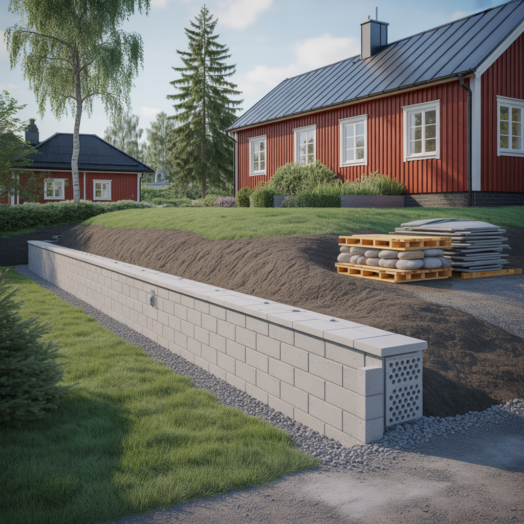 stodmur i tradgarden kostnad dranering och material